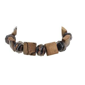Natural Jasper Glass Bead Bracelet With Toggle Clasp Earthy Brown Black Tones